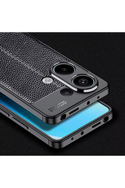Fibaks Xiaomi Redmi Note 13 4G Kılıf Kamera Çıkıntılı Deri Görünümlü Dikiş Desenli Koruyucu Kapak Kilif