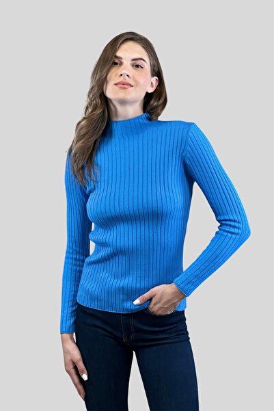 Miss Poem Pulover de damă, cu jumătate de mânecă, cu gâtul turn, de iarnă, de bază, albastru