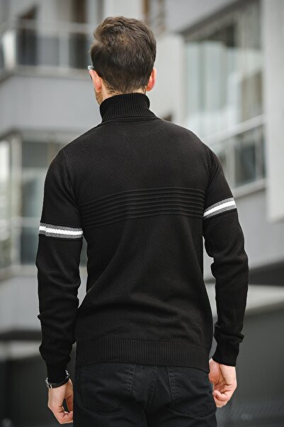 Oksit Giul Cotton Slim Fit Striped Men's Full Turtleneck Sweater