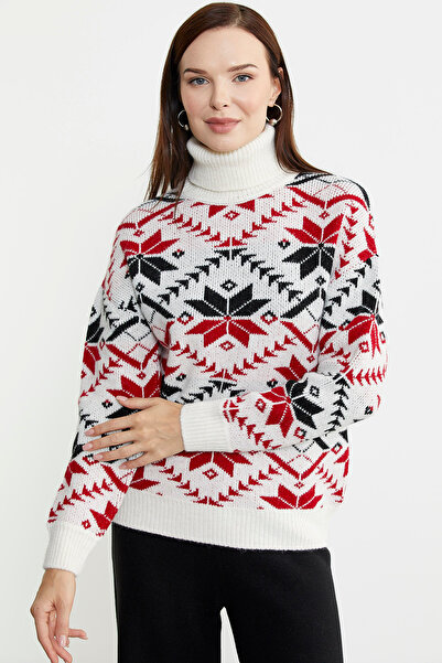 Sementa Turtleneck Patterned Sweater - Bone Color