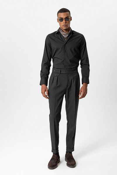 Antioch Anthracite High Waist Pleated Technical Men's Trousers