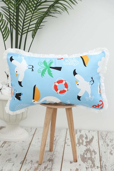 Aisha's Design Sailor Patterned Pelican Fringed Children's Throw Pillow Cover 50X30 cm - K-405