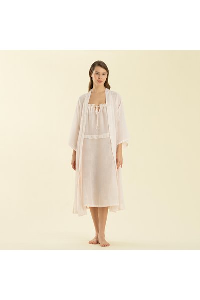 Chakra Elegant Dressing Gown White/Pink