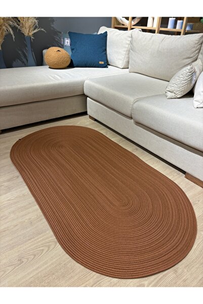 MaVaux Galileo Oval Jüt Yuvarlak Hasır Görünümlü Klasik Halı Kilim