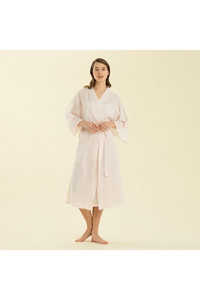 Chakra Elegant Dressing Gown White/Pink