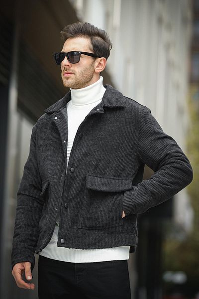 Oksit Κοντό ανδρικό βελούδινο μπουφάν Elia Jacket με ίνες στο εσωτερικό
