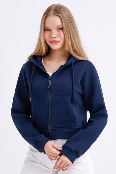 MD trend Hanorac crop pentru femei, cu glugă, buzunar, închidere cu fermoar, fleece în interior