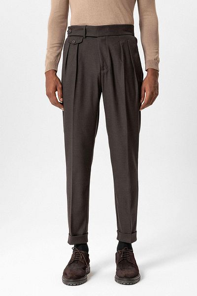 Antioch Brown High Waist Pleated Men's Technical Pants
