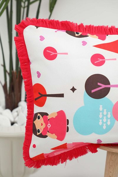 Aisha's Design Pink Princess Baby Themed Children's Throw Pillow Cover with Fringed Edges 50X30 Cm,K-405