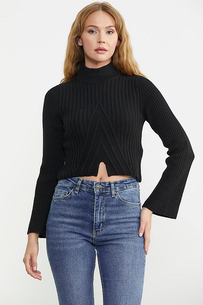 Sementa Pulover Half Fisherman Crop Knitwear - Negru
