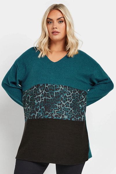 Stil Diva Plus Size V-Neck Long Sleeve Color Block Sweater 322192