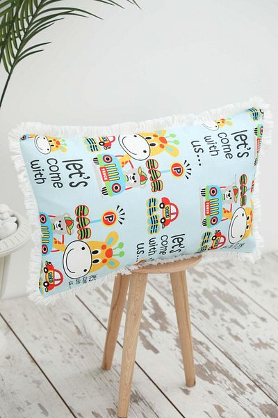 Aisha's Design Car Themed Children's Throw Pillow Cover with Fringed Edges 50X30 Cm,K-405