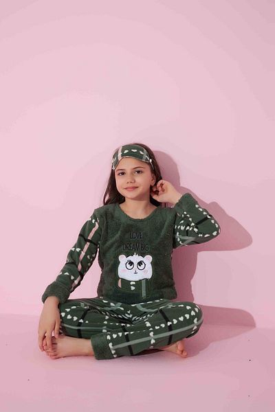 MEBA Girl's Wellsoft Plush Fleece Pajama Set with Sleeping Band
