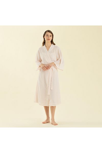 Chakra Elegant Dressing Gown White/Pink