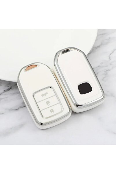 Alazpay غطاء حماية لمفتاح السيارة هوندا سيفيك FC5 HR-V CR-V City (أبيض فضي)