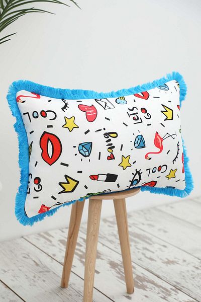 Aisha's Design غطاء وسادة منقوش على شكل شفاه بوب آرت مهدب - 50x30 سم، k-405