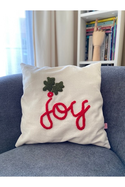 Les Passent Изпрана ленена възглавница с бродерия „Коледна радост“