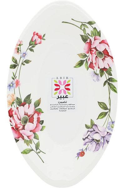 Abir Melamine Deep Oval Dish/Bowl 22 CM / 8.66 INCH White Floral Design For Food Kitchen Use Outdoor
