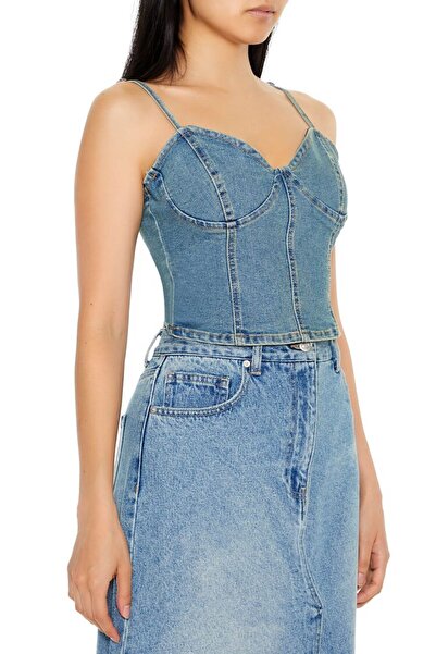 Forever 21 Denim Kalp Yaka Askılı Üst