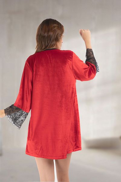 BESKAR Set rochie și cămașă de noapte din catifea roșie 2' Li 1442