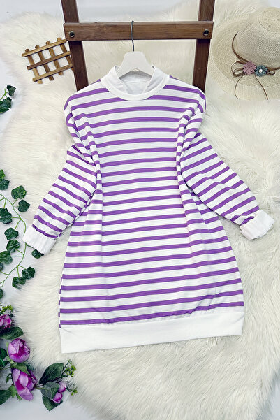 MODAQU Lilac Striped Sweatshirt Tunic