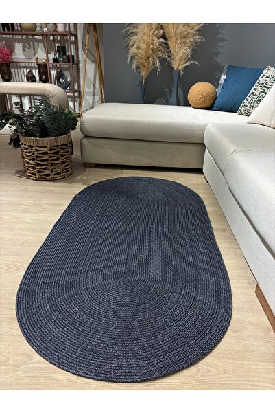 MaVaux Galileo Oval Jüt Yuvarlak Hasır Görünümlü Klasik Halı Kilim