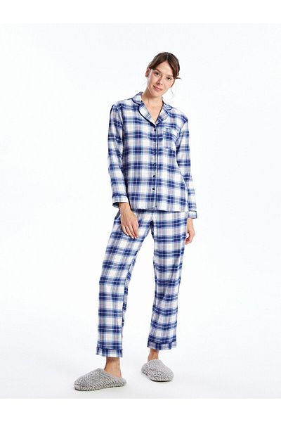 LC Waikiki Set pijamale damă în carouri cu guler cămașă LCW
