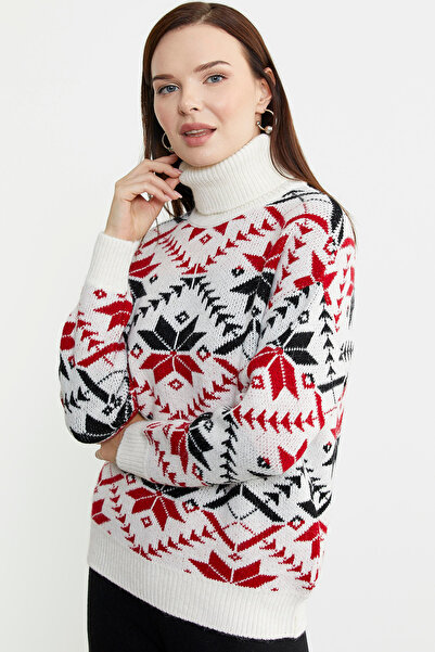 Sementa Turtleneck Patterned Sweater - Bone Color