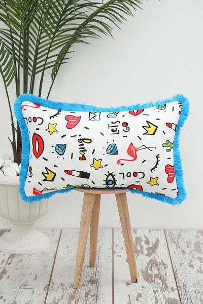 Aisha's Design غطاء وسادة منقوش على شكل شفاه بوب آرت مهدب - 50x30 سم، k-405