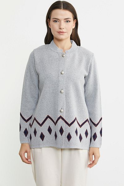 Sementa Jachetă din tricot din lână gri - Detaliu perlat