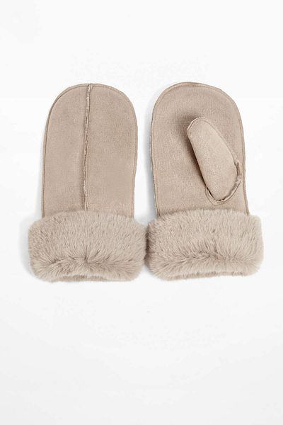 Oysho Faux-fur cuffed mittens