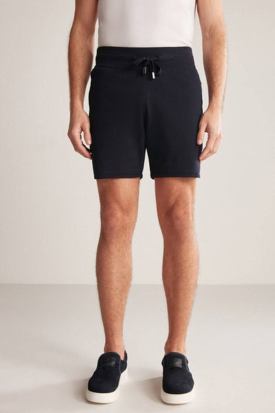 Hemington Navy Blue Knitwear Shorts with Lace-Up Embroidery Logo