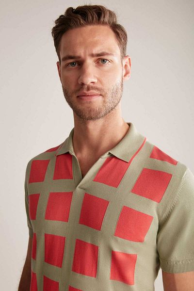 Hemington Square Pattern Giza Cotton Light Green Knitwear Polo