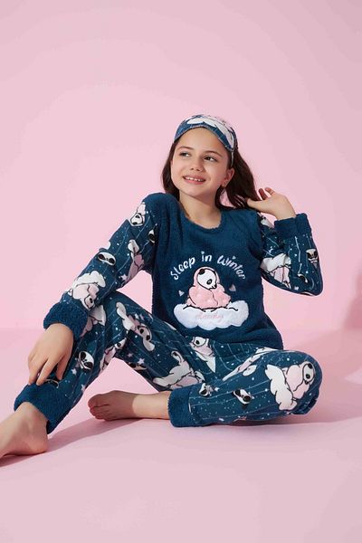 MEBA Girl's Wellsoft Plush Fleece Pajama Set with Sleeping Band