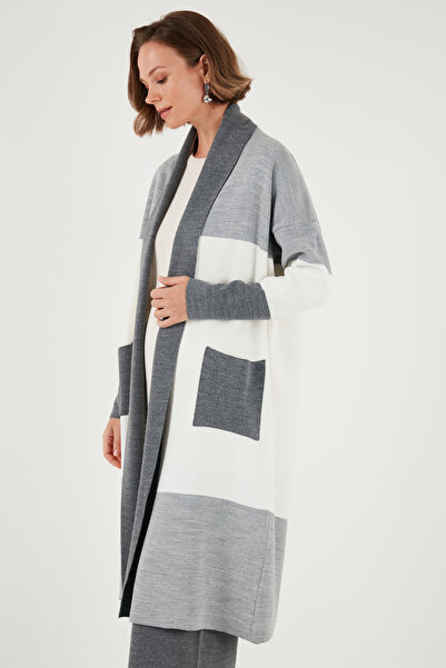 Lela Modest Regular Fit Color Blocked Long Hijab Knitwear Cardigan Cardigan 4616172