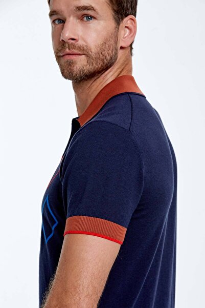 Hemington Baklava Pattern Pure Cotton Navy Blue Knit Polo