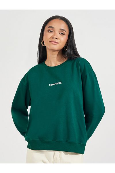 Styli Regular Fit Longline Embroidered Slogan Sweatshirt