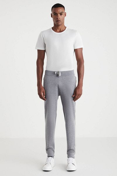 Hemington Gray Merino Wool Sports Knitwear Trousers with Stripe Detail