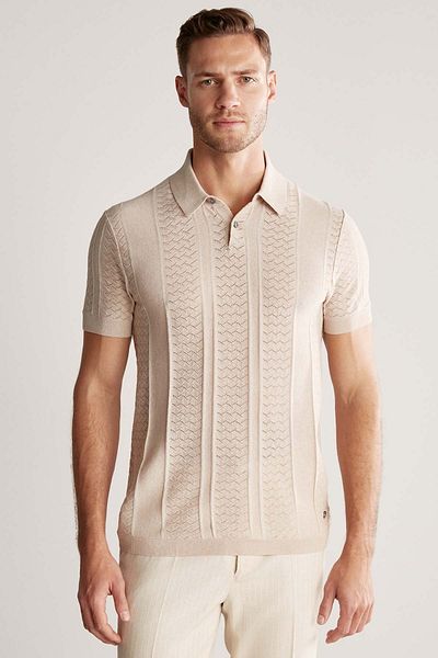 Hemington Cream Color Knitwear Polo with Openwork Knit Detail