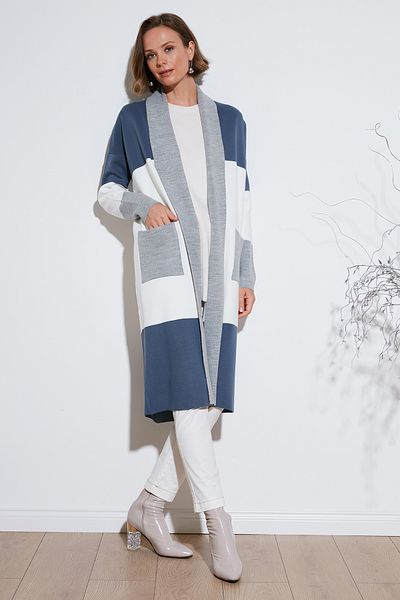 Lela Modest Regular Fit Color Blocked Long Hijab Knitwear Cardigan Cardigan 4616172