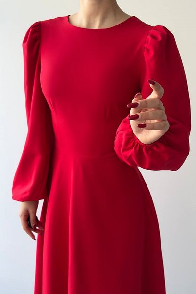 bayansepeti Red Atlas Fabric kerékpáros nyakú hercegnő ujjú, kiszélesedő midi ruha 280
