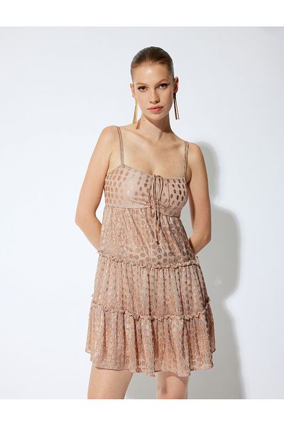 Koton Polka Dot Minikleid – Seilträger, Metallic-Look, Volant und Kordelzug