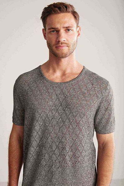 Hemington Argyle Linen Cotton Blend Black Knitwear T-Shirt