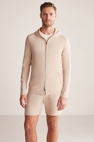 Hemington Slim Fit Sand Color Hooded Thin Cardigan