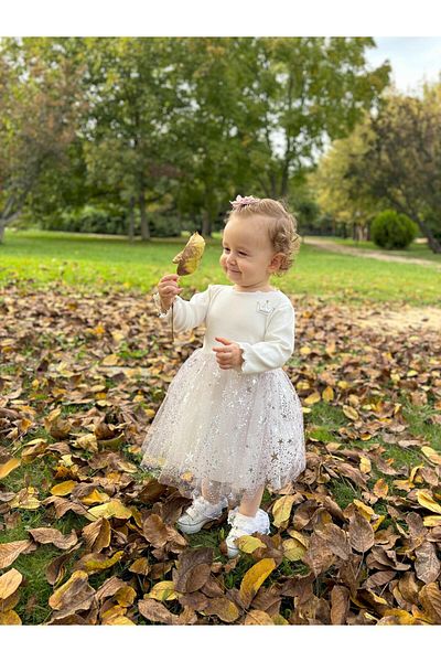 ALYRA Tutu cu mânecă lungă din tul pentru fetiță, căptușit cu stea, petrecere de zi specială, ziua de naștere, tricotaje zilnice, rochie