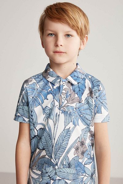 Hemington Floral Patterned Blue Polo Neck Children's T-Shirt