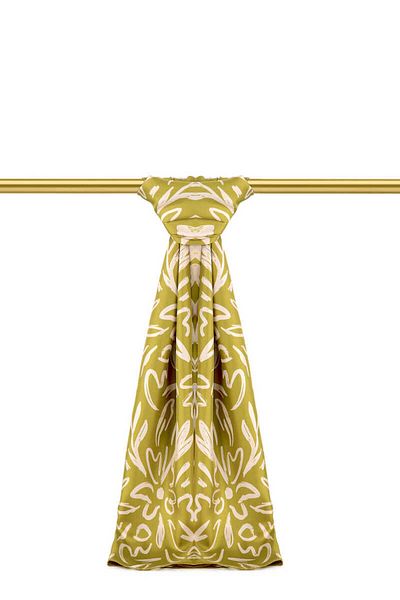 Bursa İpek Acid Green Spring Pattern Twill Silk Shawl