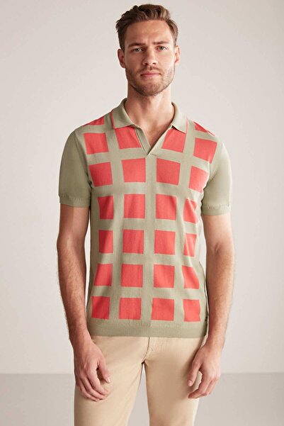 Hemington Square Pattern Giza Cotton Light Green Knitwear Polo