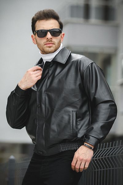 Oksit Ανδρικό δερμάτινο μπουφάν Jovanni Basic Oversize