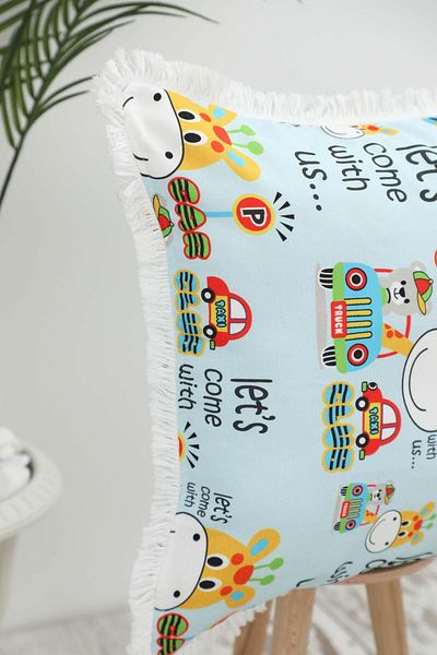 Aisha's Design Car Themed Children's Throw Pillow Cover with Fringed Edges 45X45 Cm,K-407